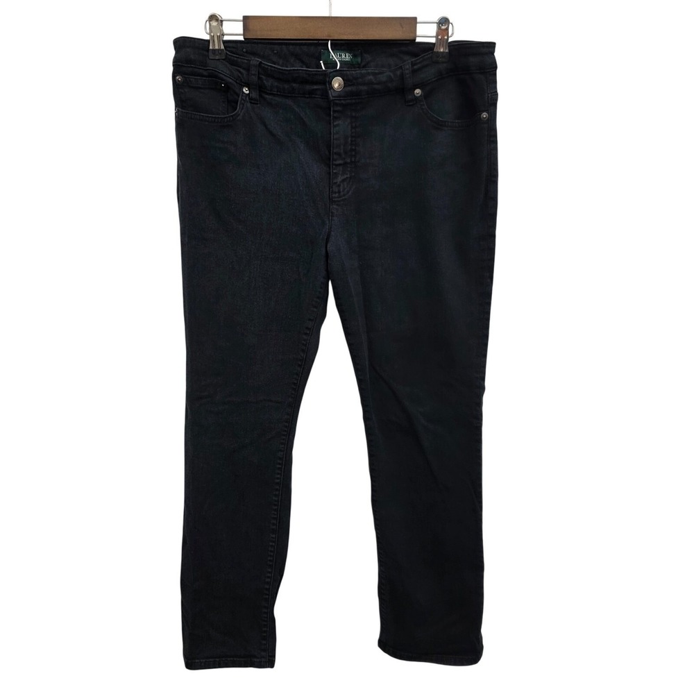 Lauren Ralph Lauren‎ Womens 14P Black Modern Straight Curvy Fit Jeans Denim